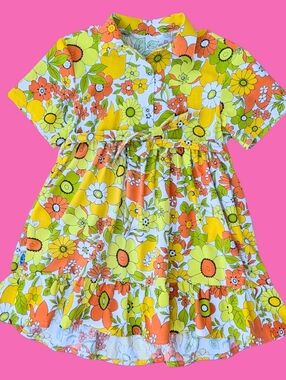 Handmade, Upcycled Vintage Yellow, Orange Floral Bedsheet Dress Size M